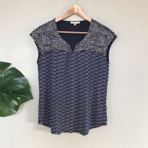 Skies are Blue Navy Embroidered Cap Sleeve Top